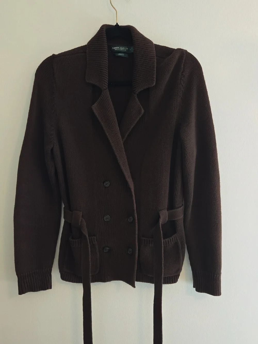 Ralph Lauren Dark Brown Double-Breasted Knit Sweater - Picture 2 of 8